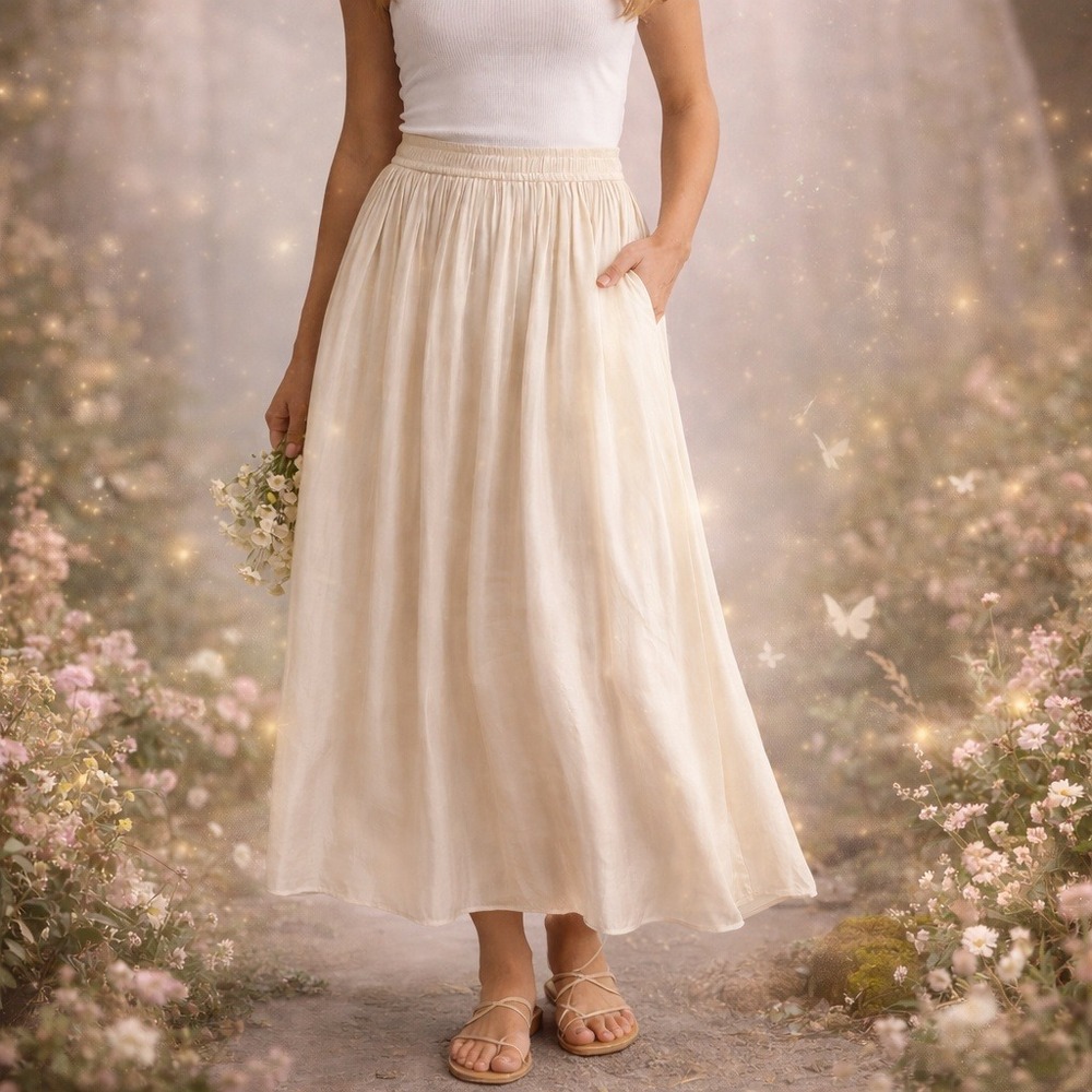 Shimmery Fairy Skirt Size M Midi‎ Elastic Waist Satin Flowy Parisian Angel Grad